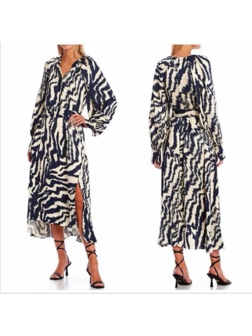 NWT Ted Baker Abstract Print Sandiia Belted Satin Midi Dress Size 4 (US 10)